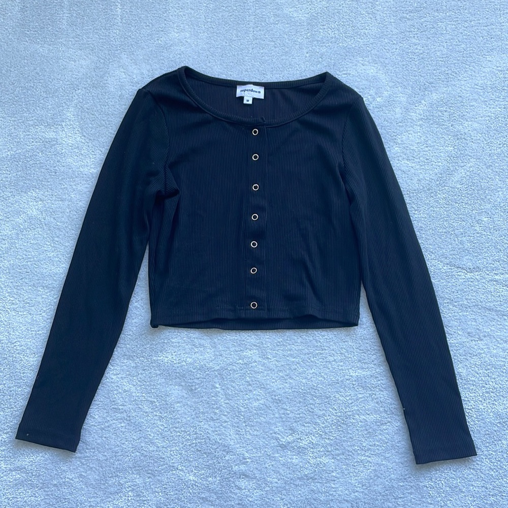 NWOT Superdown Black Long Sleeve Button Up Top